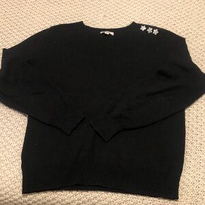 LOFT Outlet Black Sweater with Floral Embellishments M Medium